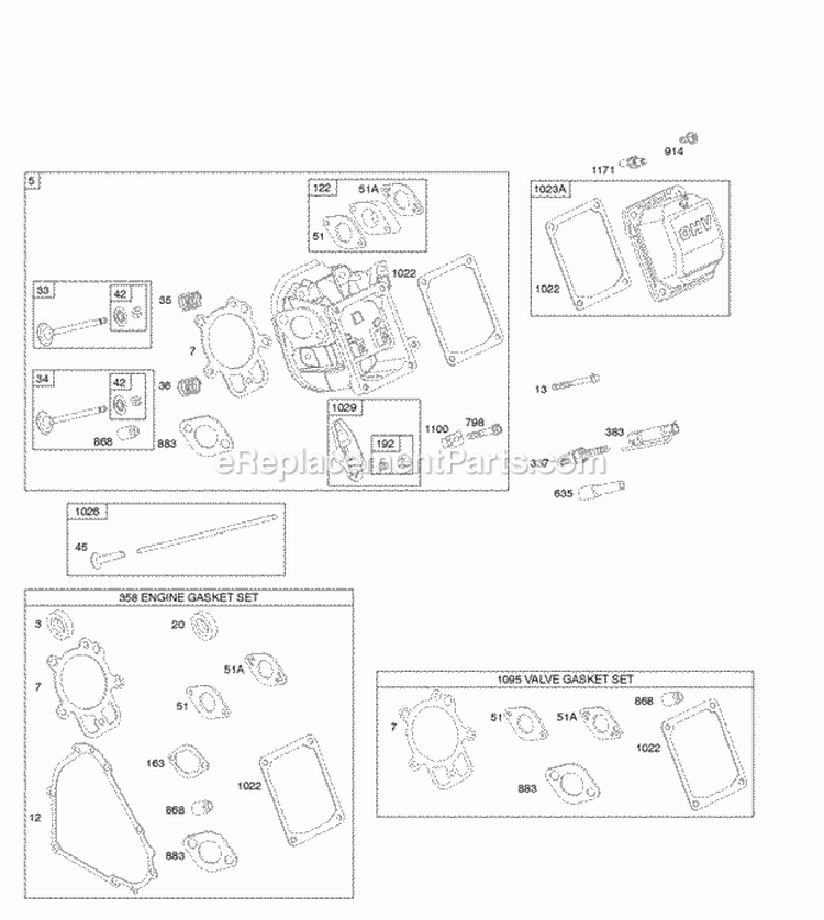 Cylinder Head Gasket Set - Engine Gasket Set - Valve Valves Diagram and Parts List for 21M417-0171-E1  Briggs and Stratton Engine
